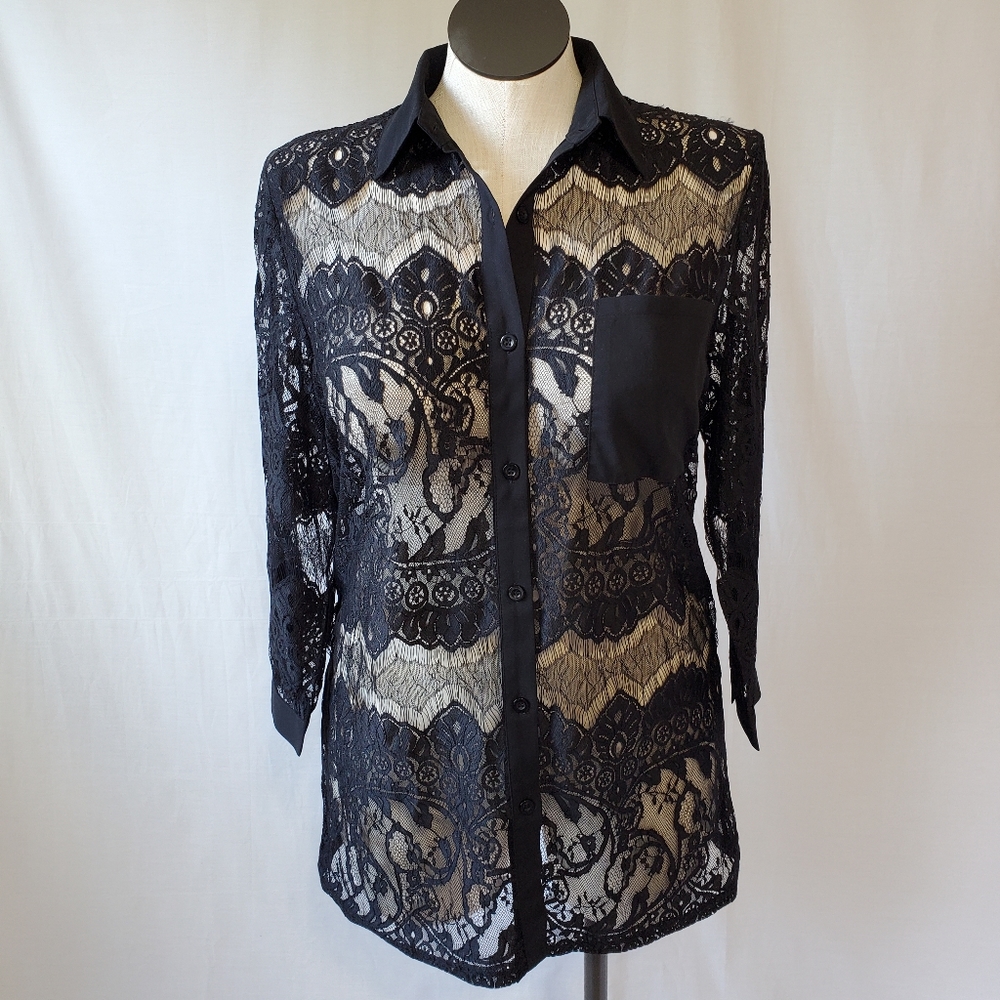 Ethyl Lace Button-Down Shirt